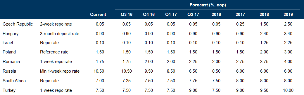 CEEMEA Policy Rate Forecasts. Data available on request.