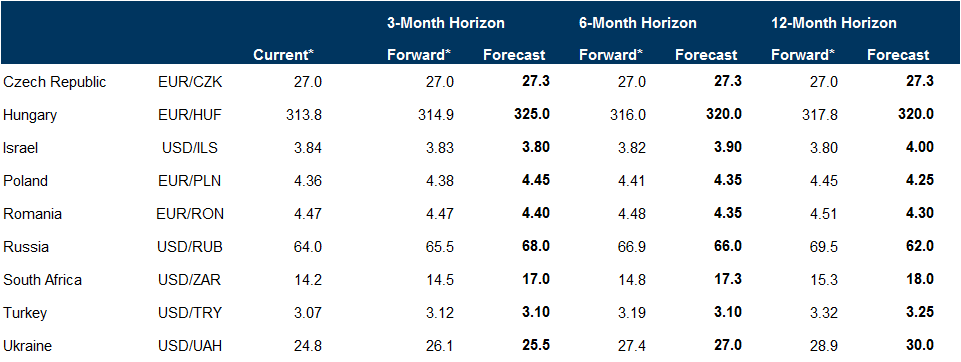 CEEMEA Exchange Rate Forecasts. Data available on request.