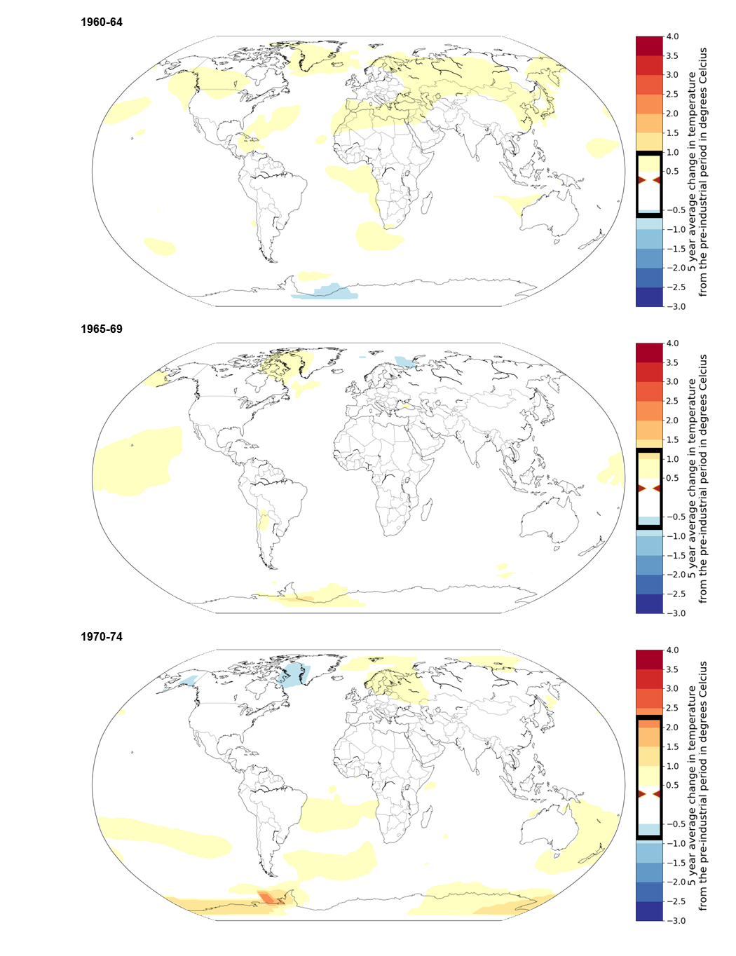 1. Change in global mean surface temperatures, 1960-1974. Data available on request.