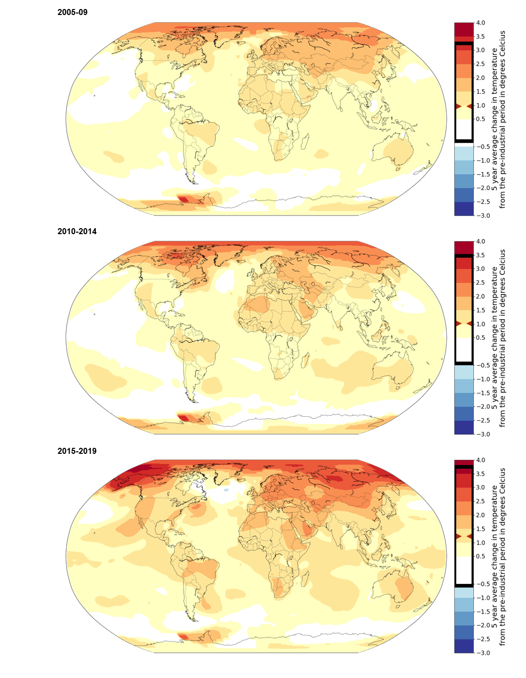 4. Change in global mean surface temperatures, 2005-2019. Data available on request.
