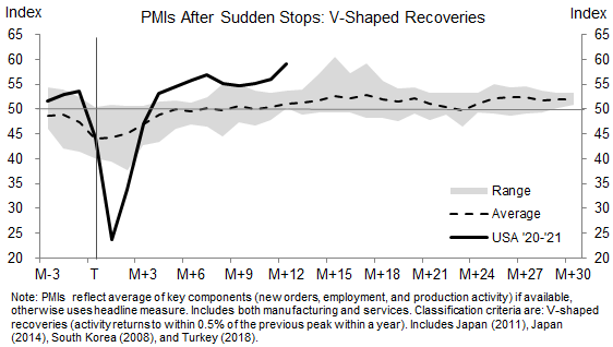 9. US PMIs Outperforming All 25 Sudden-Stop Episodes in Our Dataset, Consistent with Return to Economic Normalcy in Q2. Data available on request.