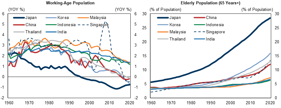 1. Worsening Demographics an Emerging Issue for Many Asian Countries Too. Data available on request.
