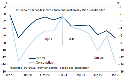 8. The gap between actual consumption and trend level in 2022Q4 was as wide as in 2020Q1. Data available on request.