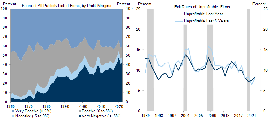 9. The Number of Unprofitable Firms Has Continued to Proliferate as Exit Rates for Unprofitable Firms Have Declined Since the Start of the Pandemic. Data available on request.